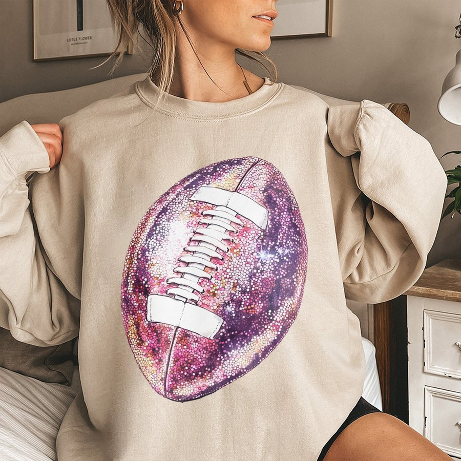 Pink Football Graphic Sweatshirt | Glitter Style Sparkle Design | Premium Cotton Blend | Game Day Apparel for Women and Football Fans