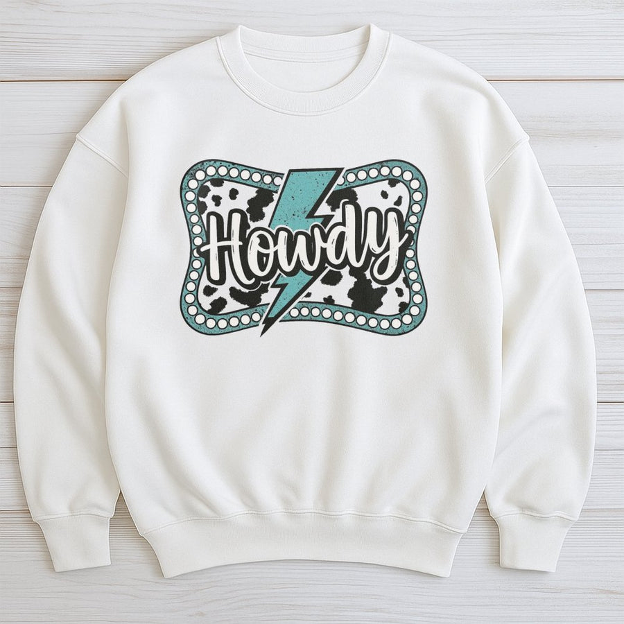 Howdy Sweatshirt | Western Cowgirl Lightning Bolt Design | Premium Cotton Blend | Country Style Gift for Her