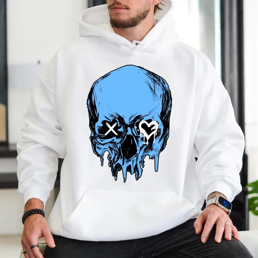 Graphic Skull Hoodie | Dripping Heart Eye Street Art Design | Premium Cotton-Blend | Goth Emo Alt Clothing Gift