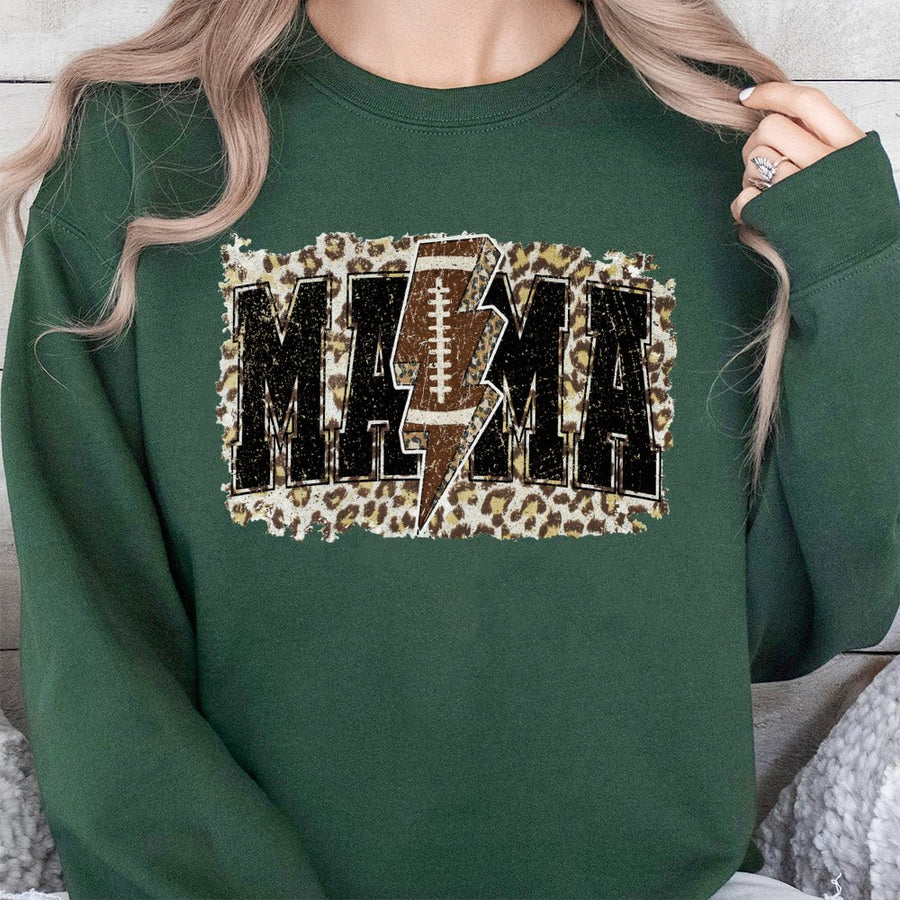 Football Mama Sweatshirt | Leopard Print Lightning Bolt Design | Premium Cotton Blend | Gift for Football Moms and Game Day Style