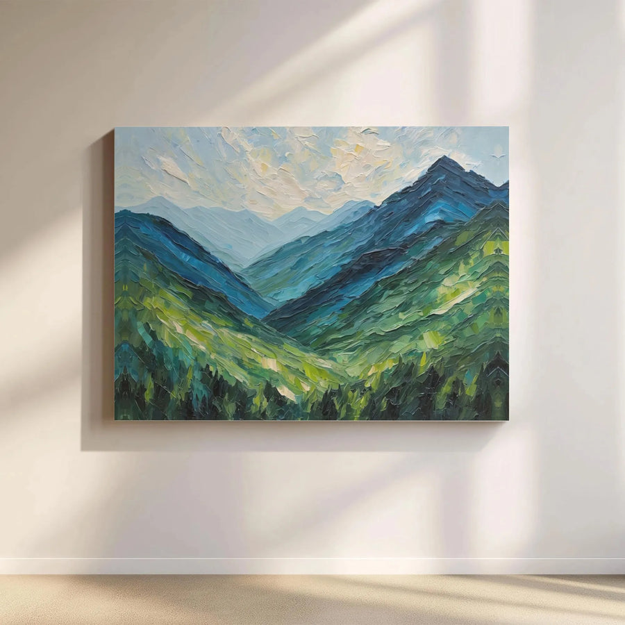Mountain Landscape Canvas Print | Impasto Style Oil Painting Art | 1.25" Gallery Wrap | Premium Nature Wall Decor for Modern Home Office