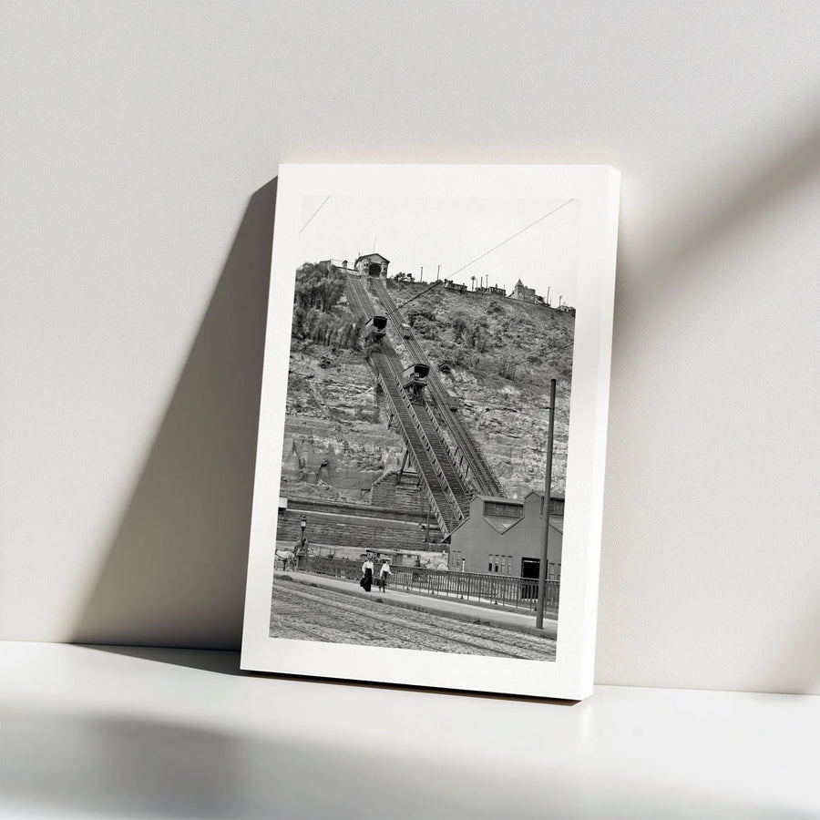 Vintage Incline Railway Vertical Canvas | Black and White Historic Photography | Premium Gallery Wrapped Canvas | Gift for History Buffs & Industrial Decor