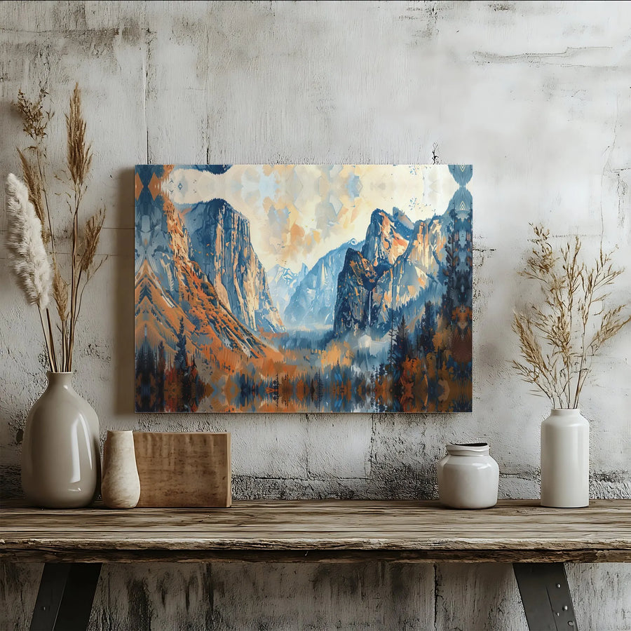 Yosemite Valley Canvas Wall Art | Abstract Mountain Landscape | Premium Canvas Print with Fade-Resistant Inks | Gift for Nature Lover, Modern Home Decor