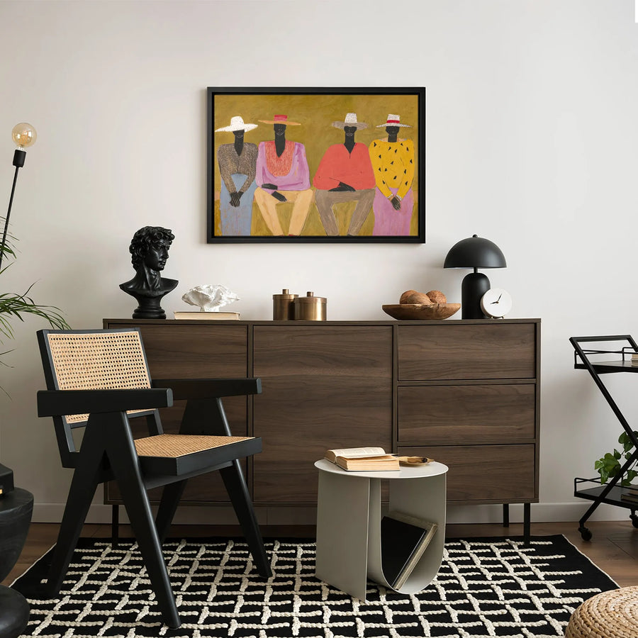African American Art Wall Decor | Abstract Four Seated Figures Painting | Premium Gallery-Wrapped Canvas | Modern Cultural Home Decor Gift