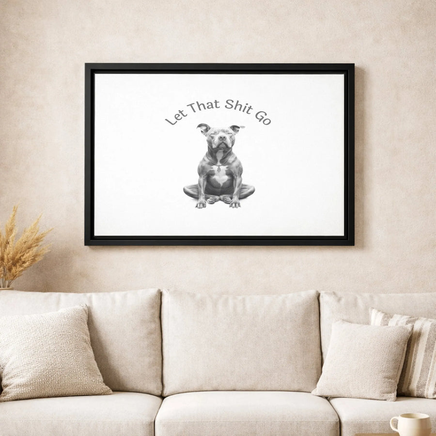 Meditating Pitbull Wall Art | Let That Shit Go Yoga Dog Decor | Premium Gallery Wrap Canvas | Funny Pet Lover Office Gift Idea