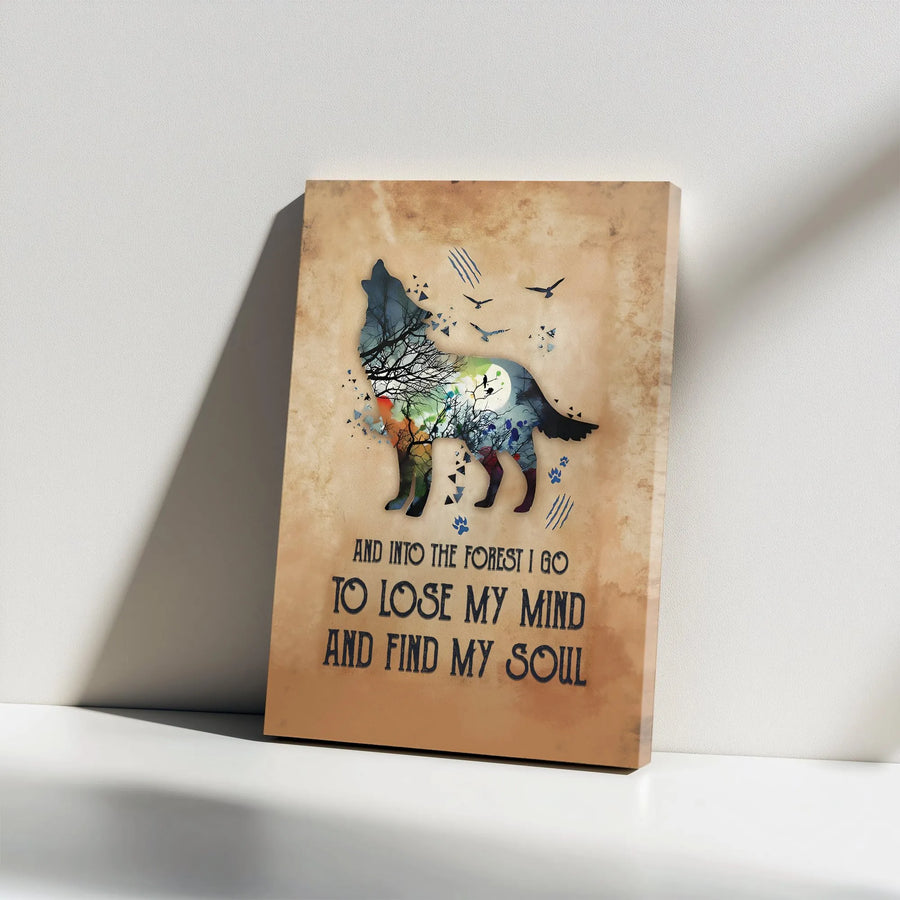 Howling Wolf Canvas Wall Art | Into The Forest I Go To Find My Soul Quote | Premium Vintage Style Print | Rustic Cabin Decor Gift For Nature Lover