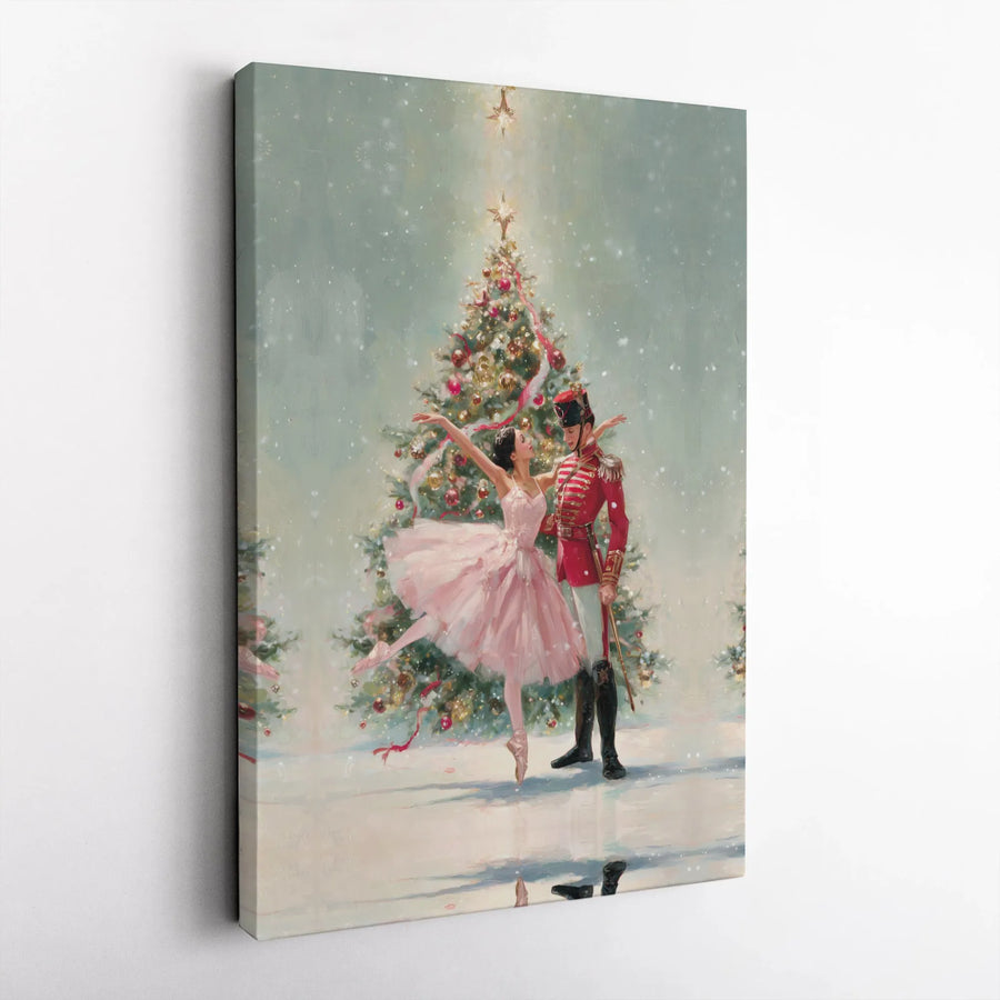 The Nutcracker Ballet Canvas Art | Ballerina and Prince Christmas Tree Print | Premium Gallery Wrap Decor | Holiday Gift for Dance Lovers