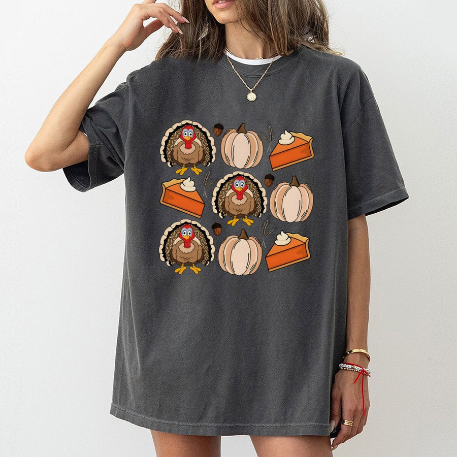 Thanksgiving Turkey T-Shirt | Cute Pumpkin Pie Fall Graphic | Premium 100% Cotton Tee | Holiday Gift for Women & Men