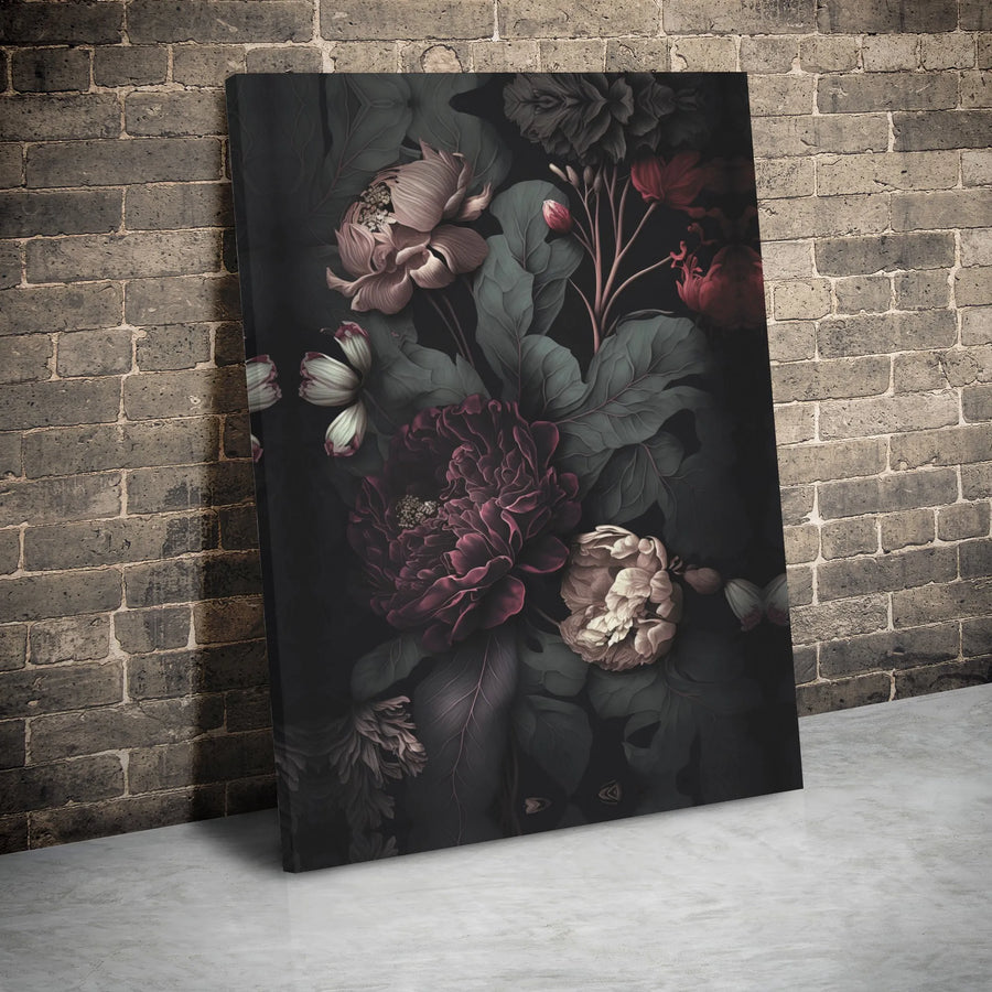 Moody Dark Floral Canvas Print | Romantic Peony Oil Painting Style | Premium Gallery Wrap Wall Art | Elegant Home Decor Gift for Her