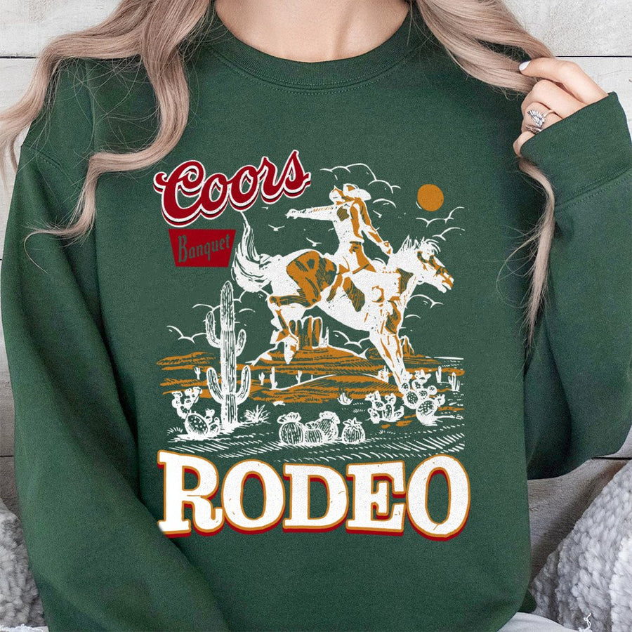 Coor Banqet Rodeo Cowboy Sweatshirt, 2 Sided Graphic Printed Unisex Classic Cotton Sweatshirt Menswear Top