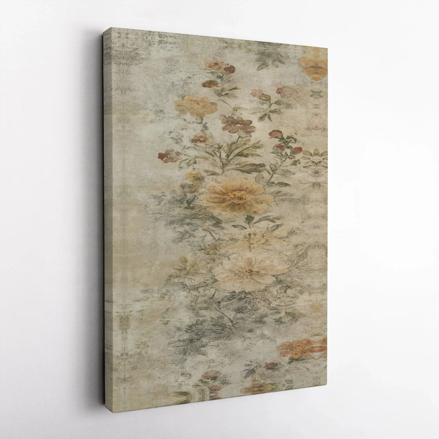 Vintage Floral Botanical Canvas Wall Art | Distressed Neutral Moody Flower Print | Premium 1.25-inch Gallery Wrap | Rustic Home Decor Gift