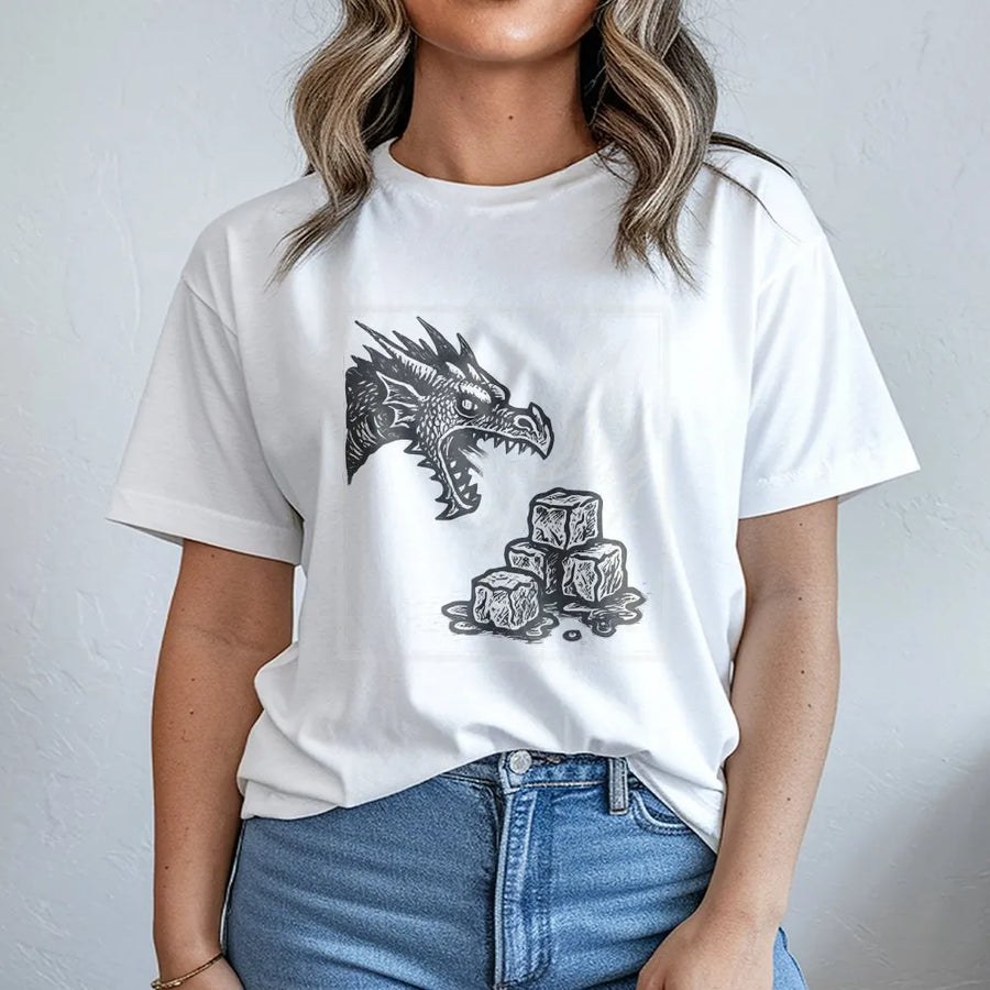 Dragon Fire Graphic T-Shirt | Mythical Ice Melting Art | Premium 100% Cotton Streetwear | Unisex Fantasy Gift for Gamers