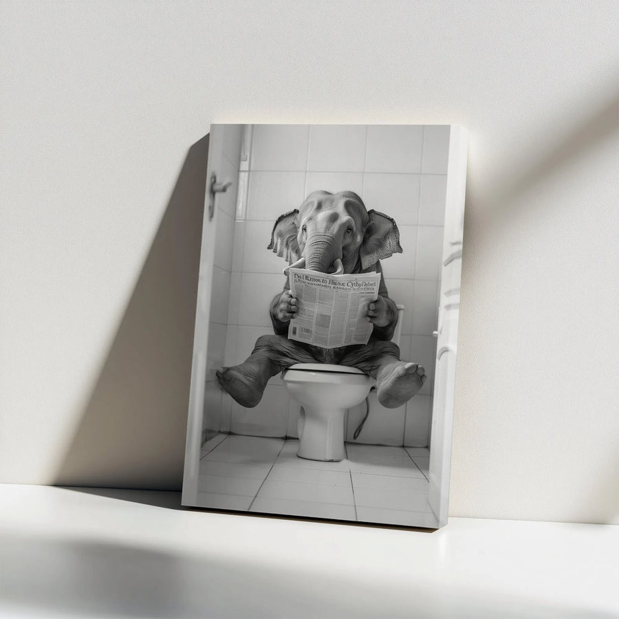 Funny Elephant Toilet Wall Art | Whimsical Bathroom Decor Print | Premium Gallery Wrapped Canvas | Humorous Animal Gift For Elephant Lovers