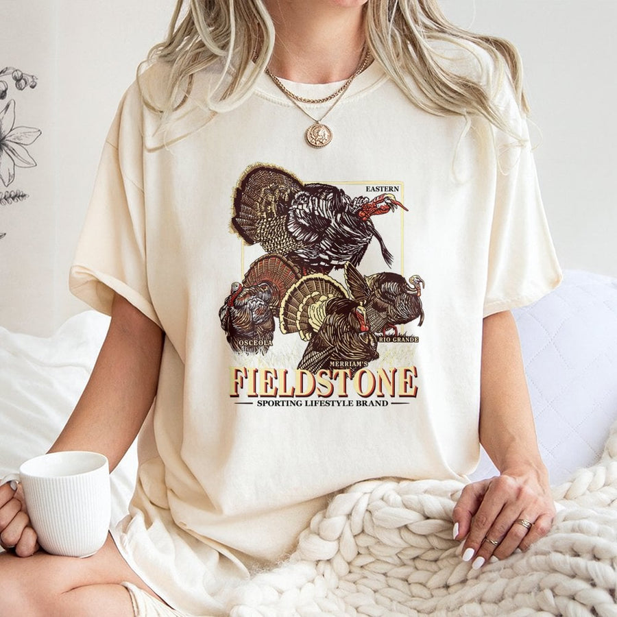 Wild Turkey Hunting T-Shirt | Fieldstone Sporting Lifestyle Graphic | 100% Premium Cotton Tee | Gift for Turkey Hunters and Outdoorsmen