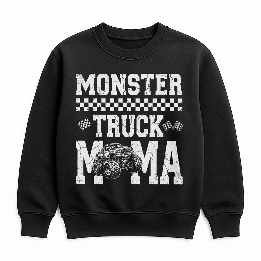Monster Truck Mama Sweatshirt | Distressed Racing Graphic Crewneck | Premium Cotton Blend | Funny Mom Birthday Gift For Racing Fan