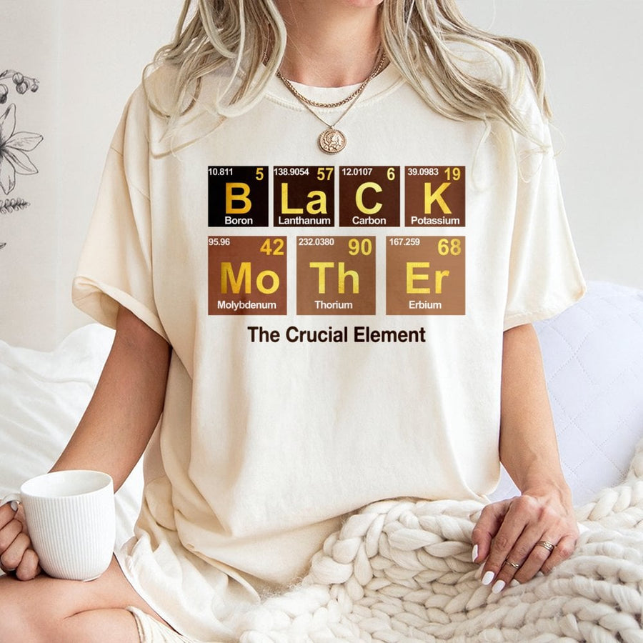 Black Mother Periodic Table T-Shirt | Melanin Empowerment Science Graphic | 100% Cotton Premium Tee | Unique Gift for Black Moms and Women