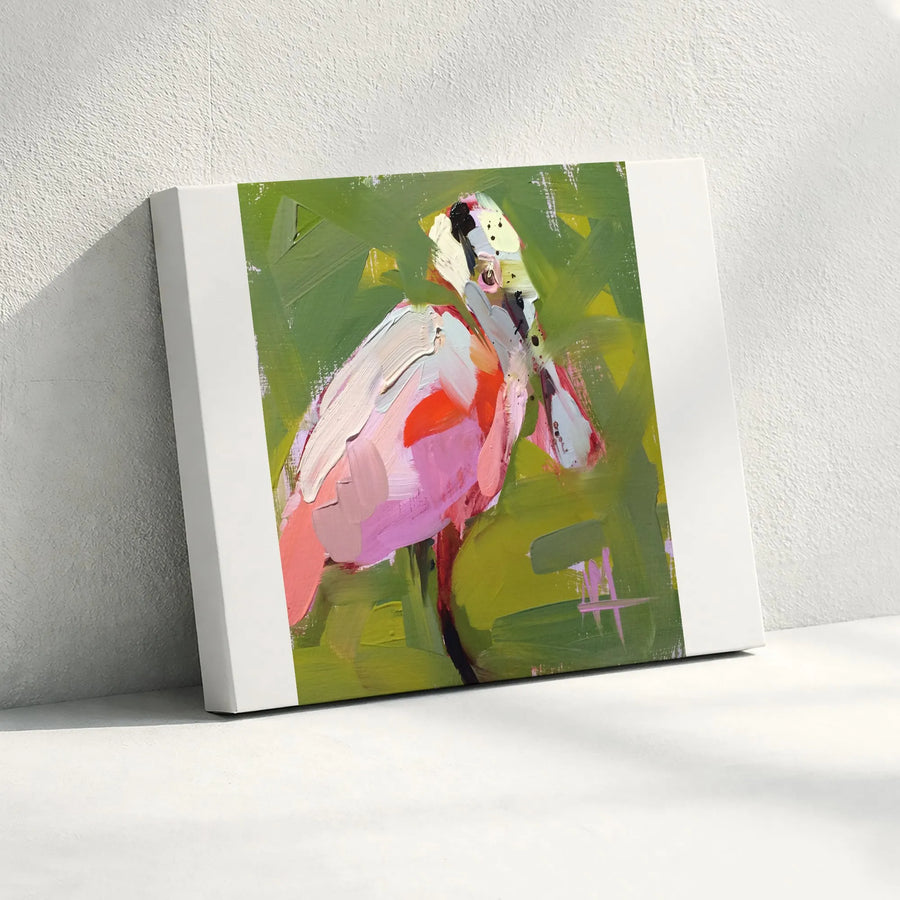 Roseate Spoonbill Canvas Print | Modern Abstract Bird Painting | Premium Gallery Wrapped Canvas | Coastal Home Decor Gift for Bird Lovers