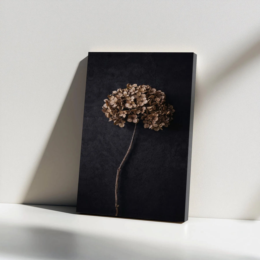 Dried Hydrangea Flower Wall Art | Moody Minimalist Botanical Canvas | Premium Gallery Wrap Decor | Sophisticated Home Office Gift
