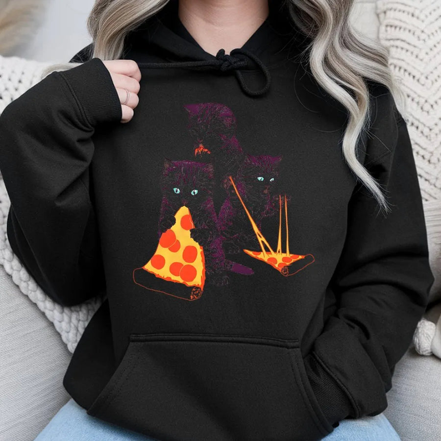 Pizza Cat Hoodie | Funny Kitten Eating Pizza Graphic | Premium Cotton Blend Streetwear | Cute Animal Gift for Cat Lovers