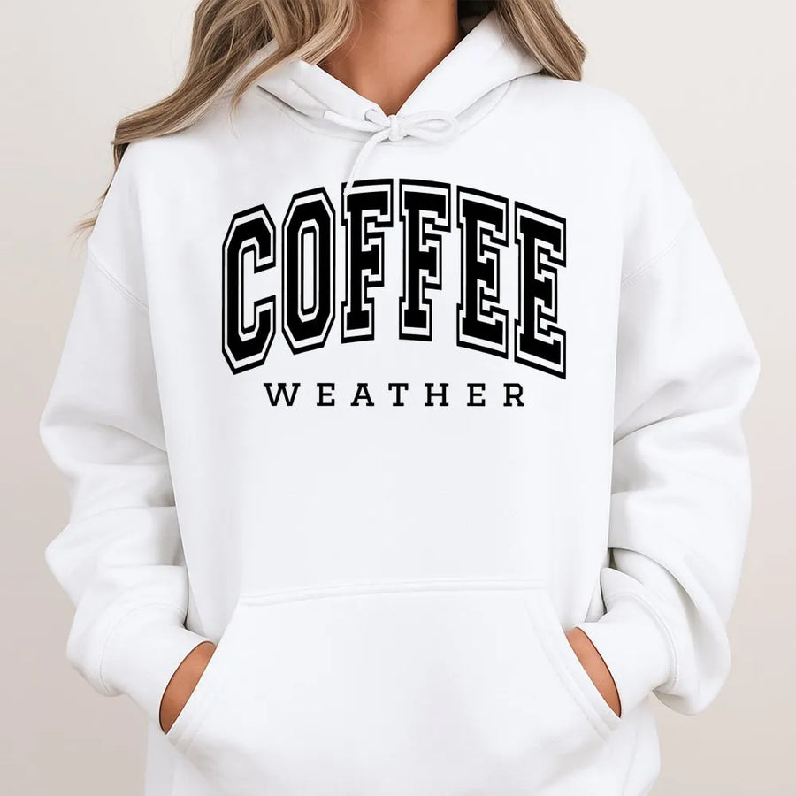 Coffee Weather Hoodie | Collegiate Varsity Graphic Sweatshirt | Premium Cotton Blend | Cozy Fall Gift for Coffee Lovers