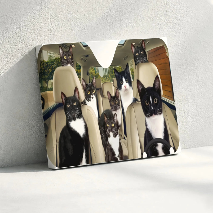 Funny Tuxedo Cats in Car Horizontal Canvas | Cute Black and White Kitty Wall Art Print | Premium 1.25” Gallery Wrap | Unique Gift for Cat Lovers and Pet Owners