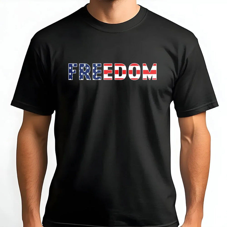 Freedom T-Shirt | American Flag Patriotic Text Design | Soft Unisex Crewneck | Gift for Patriot 4th of July Apparel