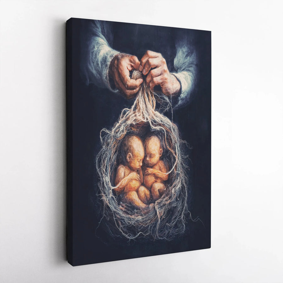 Psalm 139 Canvas Wall Art | God Forming Twins in Womb Christian Decor | Premium Gallery Wrap Print | Meaningful Religious Gift for Nursery