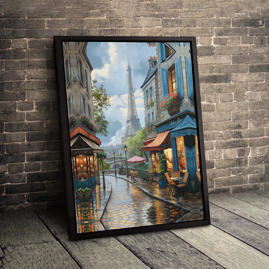 Paris Street Canvas Wall Art | Rainy Eiffel Tower Impressionist Print | Premium 1.25-Inch Gallery Wrap | Romantic Home Decor Gift