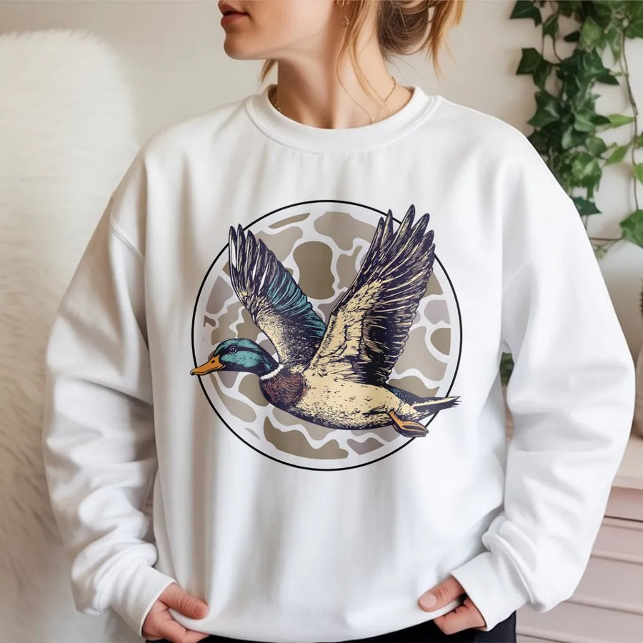 Mallard Duck Hunting Sweatshirt | Flying Waterfowl Wildlife Graphic | Premium Cotton Blend | Gift for Hunter and Outdoor Enthusiast
