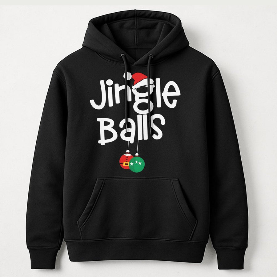 Jingle Balls Funny Christmas Hoodie | Festive Adult Holiday Humor Graphic Sweatshirt | Soft Cotton-Blend Premium Quality | Gag Gift for Men and Women