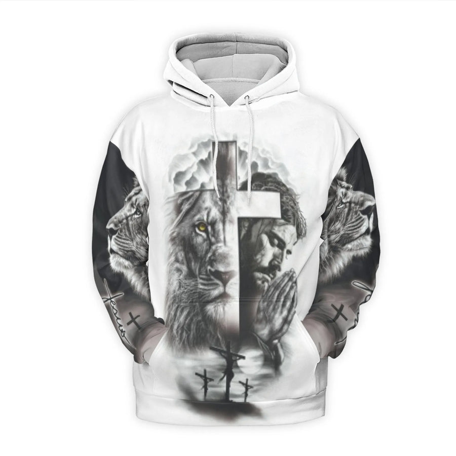 Jesus Lion Cross 3D Hoodie | Let Your Faith Be Bigger Than Your Fear | Premium Brushed Fleece Graphic Pullover | Religious Christian Gift for Men & Women