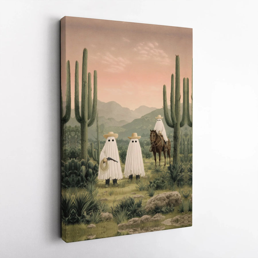 Ghost Cowboy Western Canvas Art | Spooky Desert Surrealist Decor | Premium Fade-Resistant Gallery Print | Unique Southwestern Home Wall Decor Gift