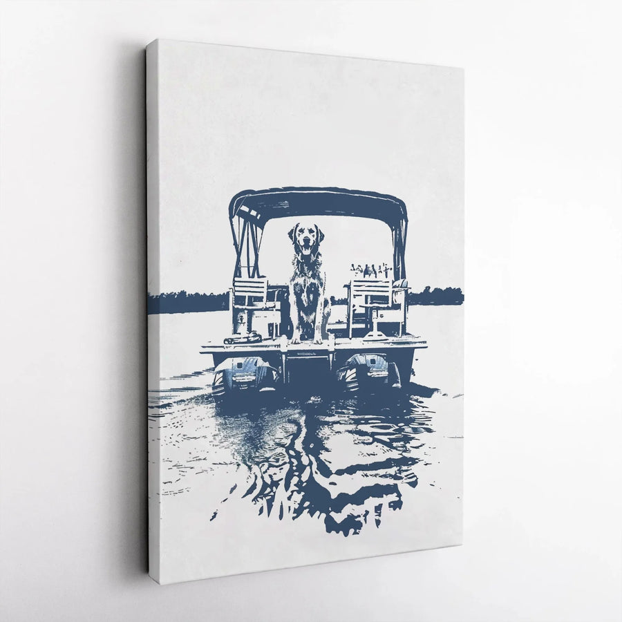 Labrador Retriever Canvas Print | Lake Life Pontoon Boat Graphic | Gallery-Quality 1.25" Profile | Dog Lover Gift & Coastal Home Decor