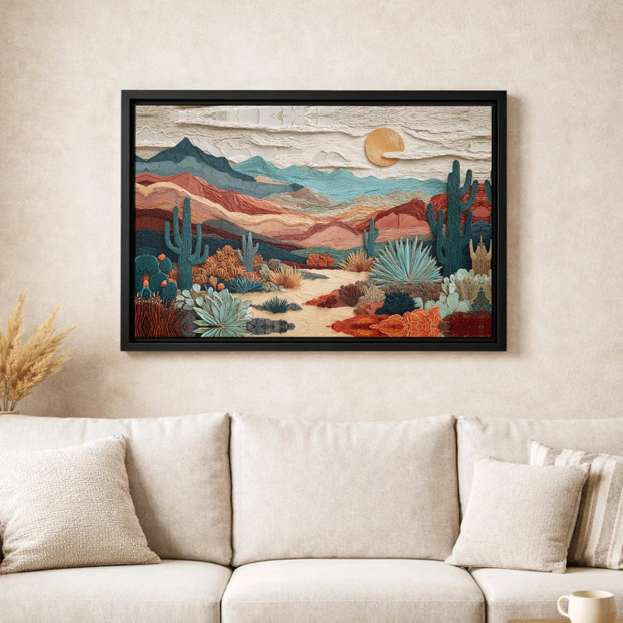 Southwestern Desert Canvas Wall Art | Textured Cacti Landscape Print | Premium 1.25" Gallery Wrap | Boho Home Decor Gift