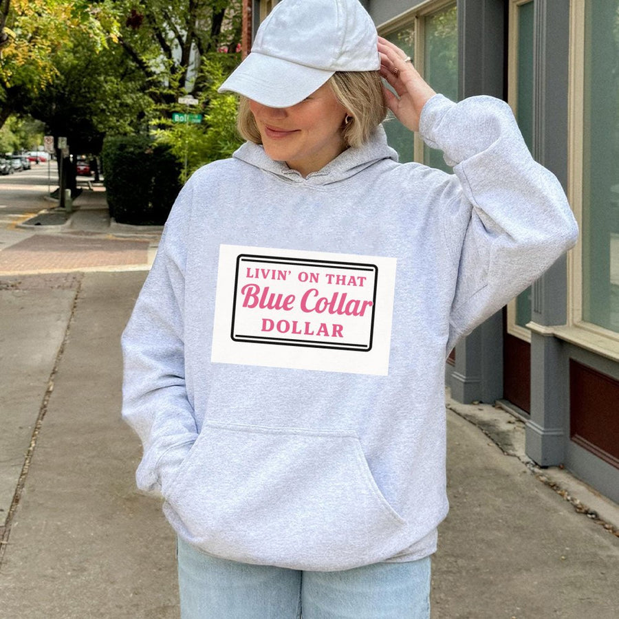 Blue Collar Dollar Hoodie | Southern Country Pride Graphic | Premium Cotton Blend Sweatshirt | Gift For Hardworking Men And Women