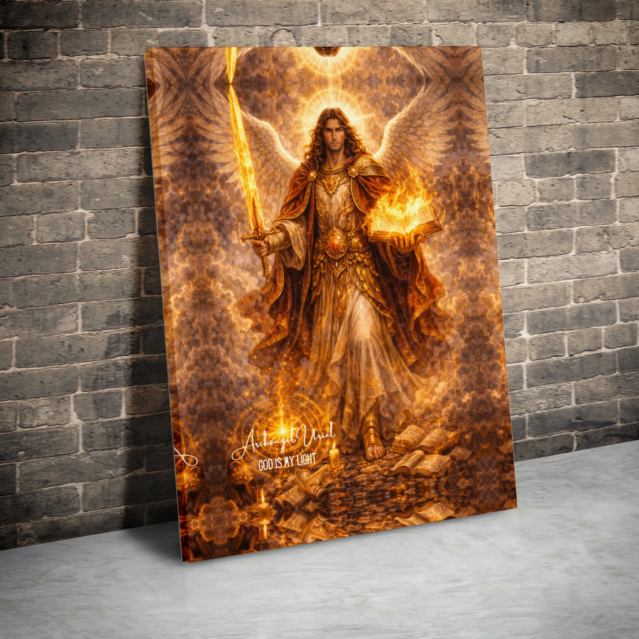 Archangel Uriel Canvas Wall Art | God Is My Light Religious Art | Premium Gallery Wrapped Canvas | Spiritual Gift for Christian Home Decor