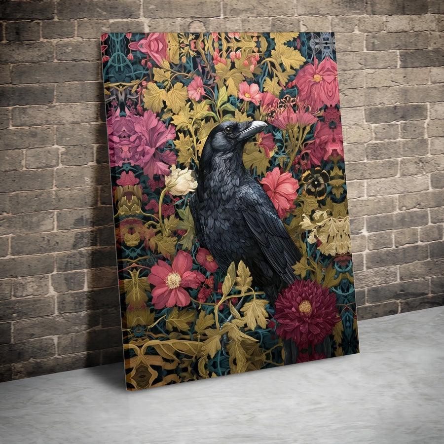 Vintage Raven Canvas Print | Gothic Floral & Crow Illustration | Premium Gallery Wrapped Canvas | Dark Academia Room Decor Gift