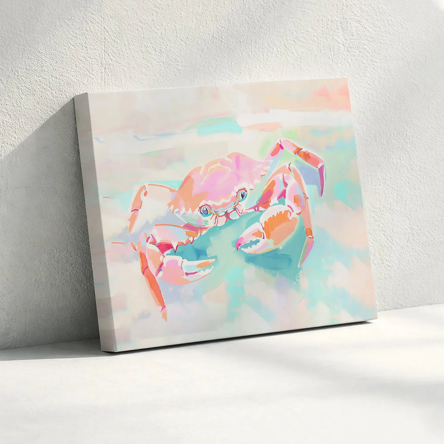 Coastal Crab Canvas Wall Art | Modern Watercolor Ocean Animal Print | Premium Gallery Wrapped Canvas | Beach House & Nursery Decor Gift