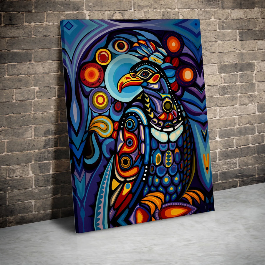 Abstract Eagle Canvas Wall Art | Vibrant Psychedelic Folk Art Print | Premium Gallery Wrapped Canvas | Modern Living Room & Boho Home Decor Gift