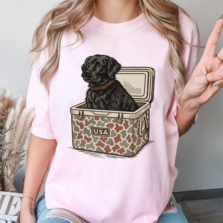 Black Labrador Dog T-Shirt | Hunting Cooler USA Camo Graphic | Premium 100% Cotton | Gift for Dog Dad and Outdoor Enthusiast