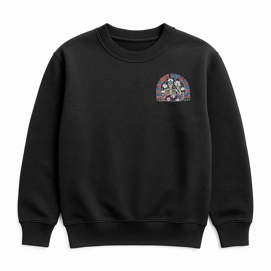 Emergency Department Sweatshirt | Patriotic Skeleton Graphic | Soft Cotton Blend | Premium Gift for ER Nurse or Doctor