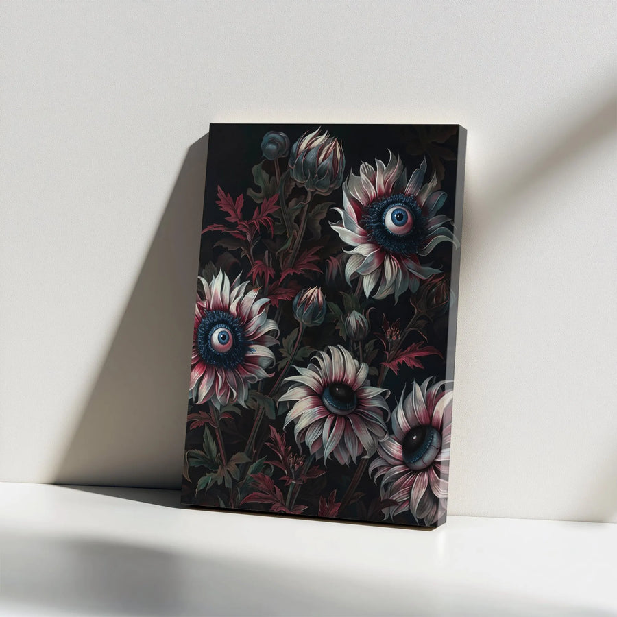 Surreal Eyeball Flower Canvas Wall Art | Macabre Botanical Illustration | Premium Frameless Gallery Print | Gothic Home Decor Gift