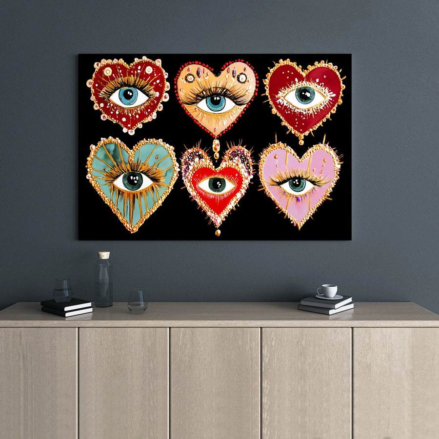 Evil Eye Heart Wall Art | Colorful Bohemian Aesthetic Canvas | 1.25 Inch Gallery Wrap | Unique Spiritual Home Decor Gift