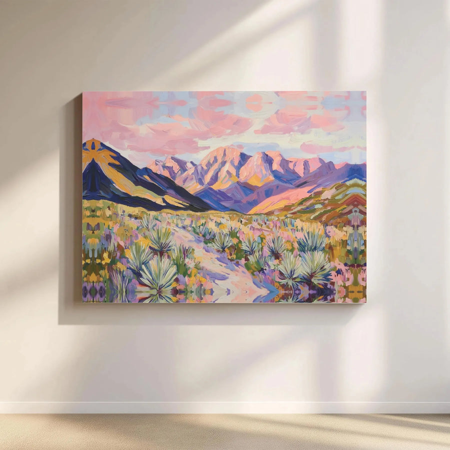Desert Mountain Canvas Art | Vibrant Sunrise Landscape Print | Premium 1.25" Gallery Wrap | Boho Southwestern Home Decor Wall Hanging
