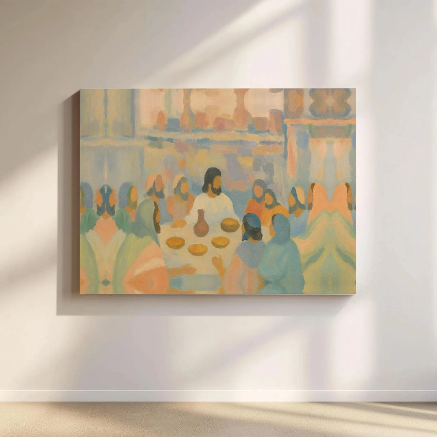 Last Supper Canvas Wall Art | Abstract Jesus and Disciples Fine Art Print | Premium 1.25” Gallery Wrap | Religious Home Decor Gift