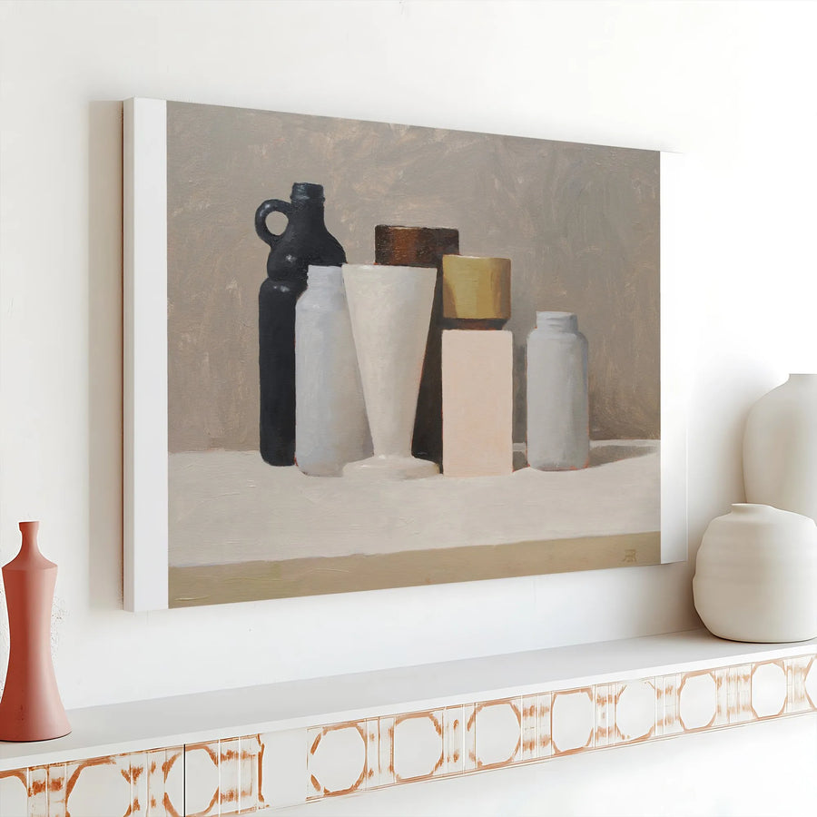 Modern Still Life Canvas Wall Art | Minimalist Vessel Painting Print with Neutral Tones | Premium Gallery Wrap Canvas | Modern Home Decor Gift
