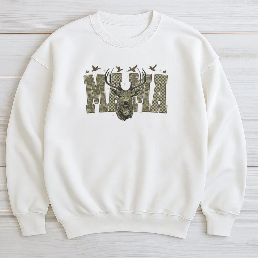 Camo Mama Sweatshirt | Deer Hunting Graphic Print | Premium Cotton Blend | Country Style Gift for Outdoorsy Moms