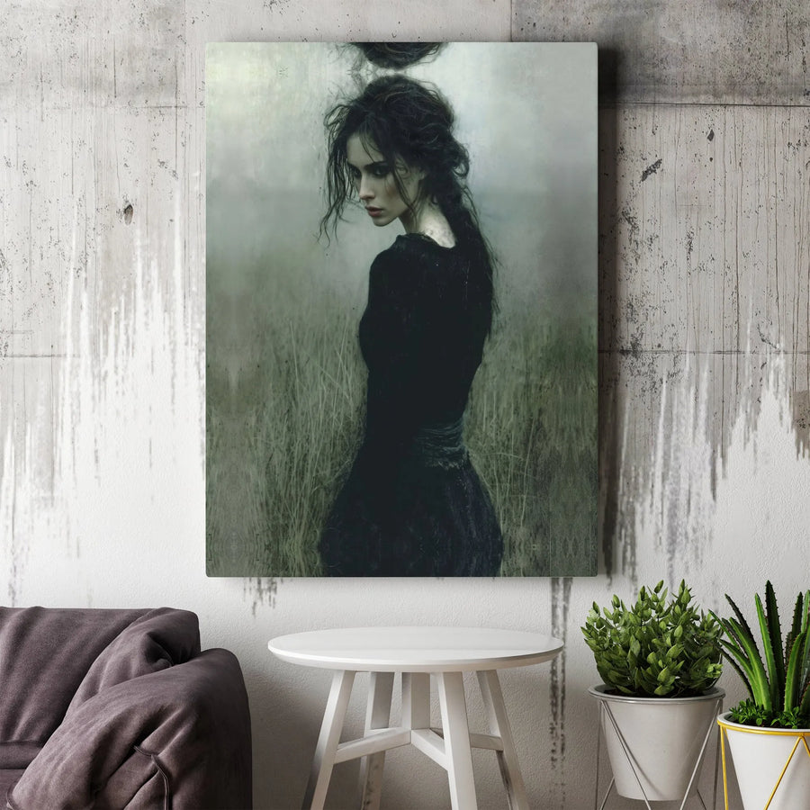 Gothic Angel Canvas Wall Art | Melancholy Woman Portrait | Premium Thick Gallery Wrap | Dark Academia Home Decor Gift