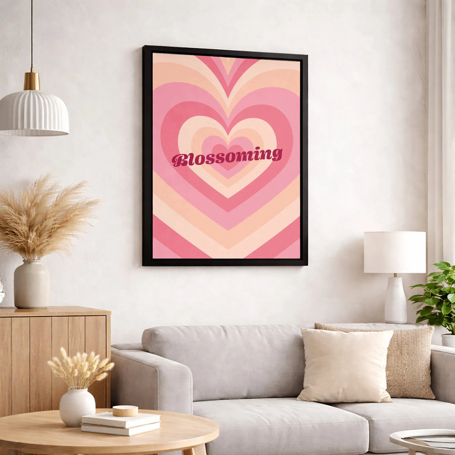 Blossoming Retro Heart Canvas | Concentric Pink Wall Art | 1.25 Inch Premium Gallery Wrap | Aesthetic Bedroom Decor Gift
