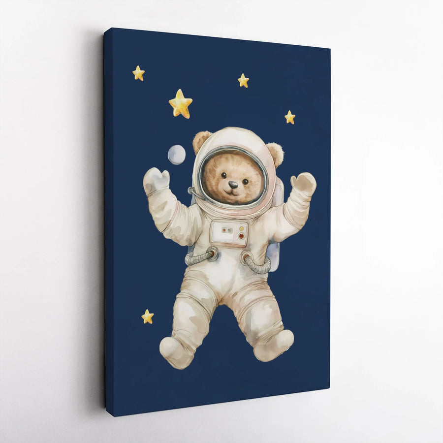 Astronaut Teddy Bear Canvas Print | Watercolor Space Nursery Wall Art | 1.25-Inch Thick Gallery Wrap | Cute Baby Room Decor Gift
